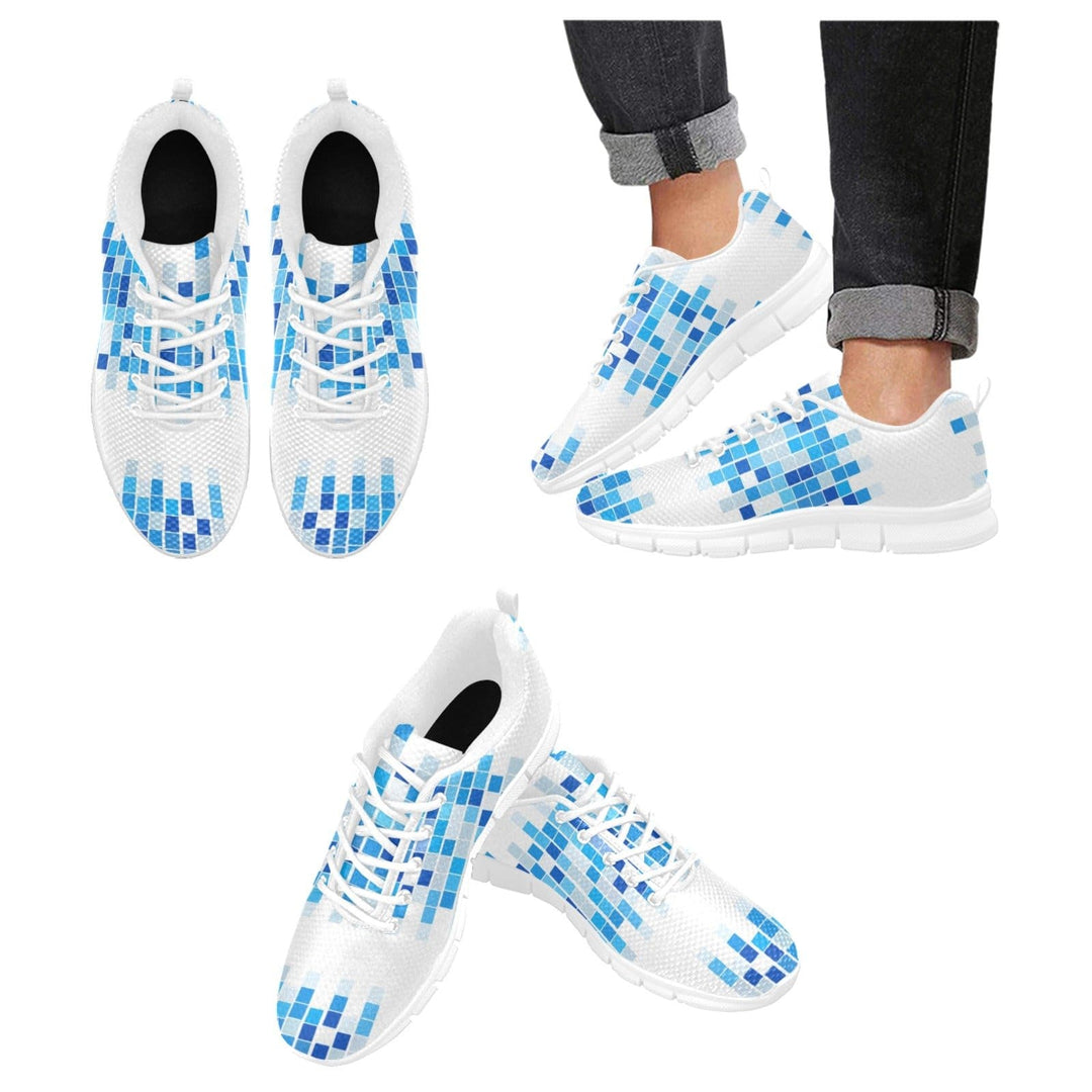 Womens Sneakers - Blue and White Mosaic Print Running Shoes