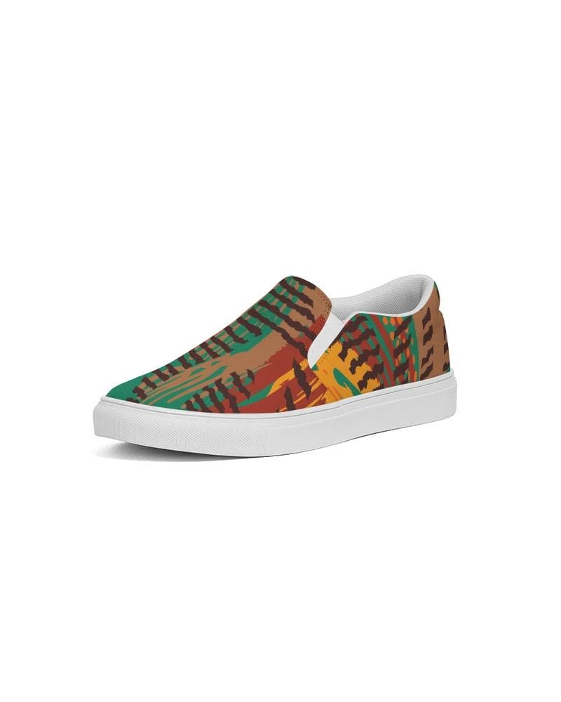 Womens Sneakers - Canvas Slip On Shoes Brown And Green Print - Womens | Sneakers