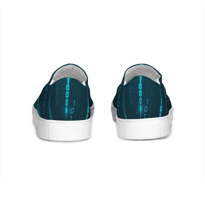 Womens Sneakers - Green Digital Code Style Low Top Slip-on Canvas Shoes