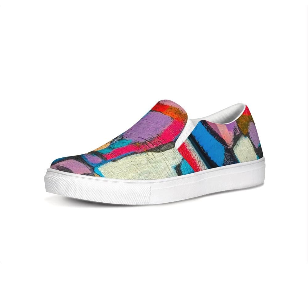 Womens Sneakers - Multicolor Geometric Style Low Top Slip-on Canvas Shoes