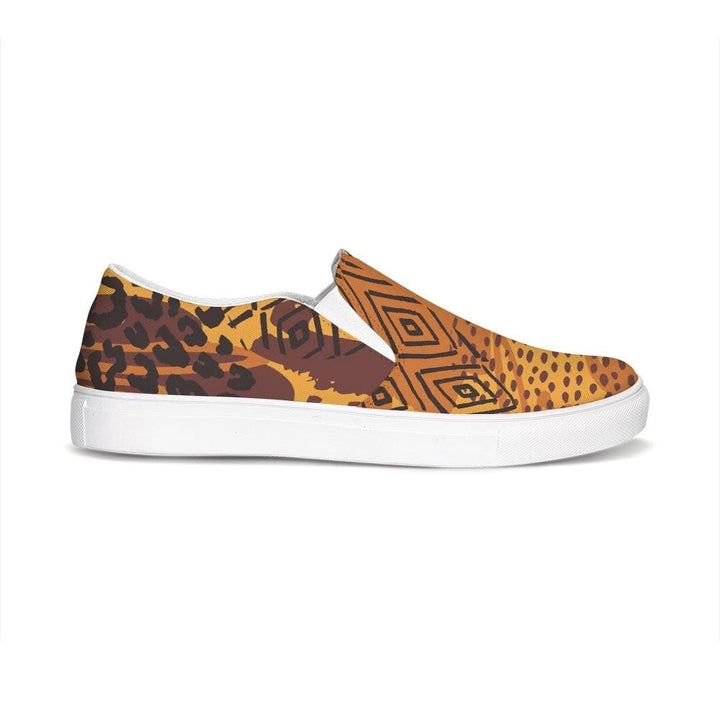 Womens Sneakers Orange & Gold Low Top Slip-on Canvas Sports Shoes - Womens