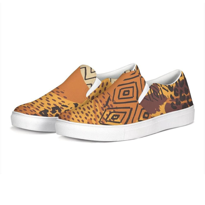 Womens Sneakers Orange & Gold Low Top Slip-on Canvas Sports Shoes - Womens