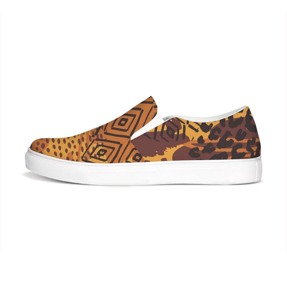 Womens Sneakers Orange & Gold Low Top Slip-on Canvas Sports Shoes - Womens