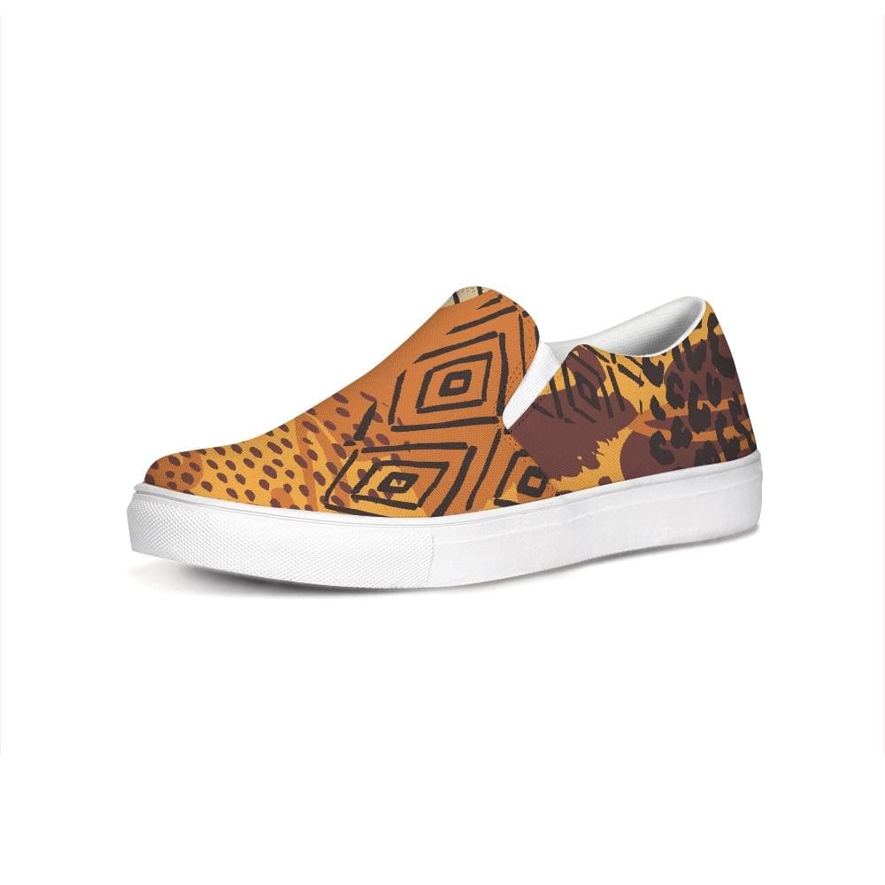 Womens Sneakers Orange & Gold Low Top Slip-on Canvas Sports Shoes - Womens