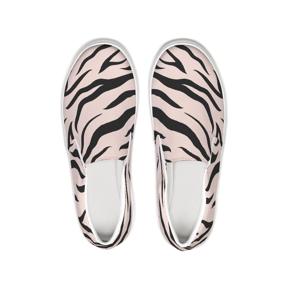 Womens Sneakers - Pink And Black Zebra Stripe Canvas Sports Shoes / Slip-on
