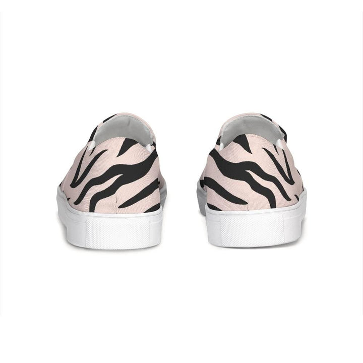 Womens Sneakers - Pink And Black Zebra Stripe Canvas Sports Shoes / Slip-on