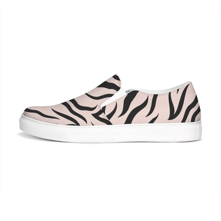 Womens Sneakers - Pink And Black Zebra Stripe Canvas Sports Shoes / Slip-on