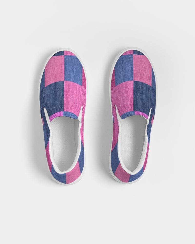 Womens Sneakers - Pink & Blue Geometric Print Slip-on Canvas Shoes - Womens