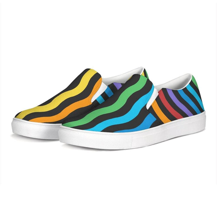 Womens Sneakers - Rainbow Stripe Style Canvas Sports Shoes / Slip-on - Womens