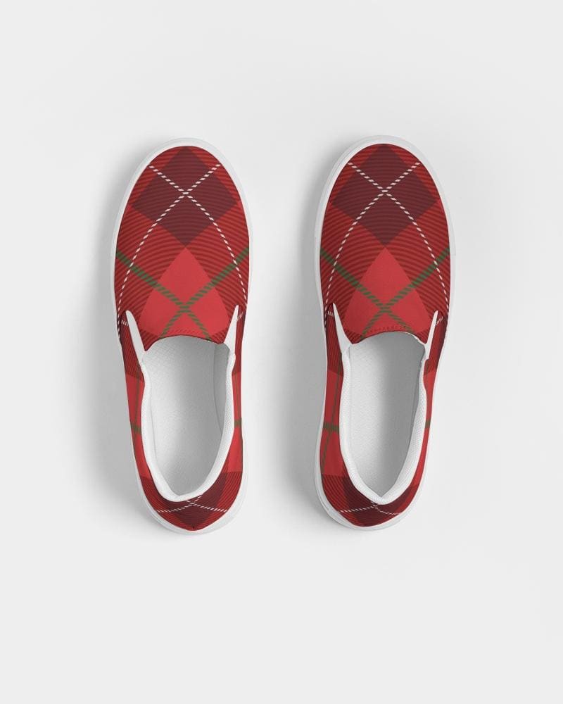 Womens Sneakers - Red Plaid Canvas Sports Shoes / Slip-on - Womens | Sneakers