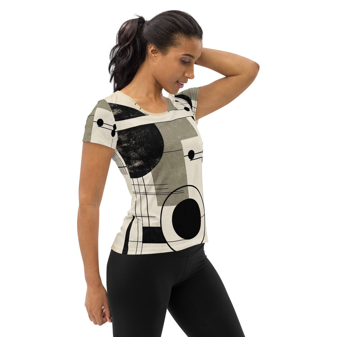 Womens Stretch Fit Athletic Sports T-shirt - Abstract Black Beige