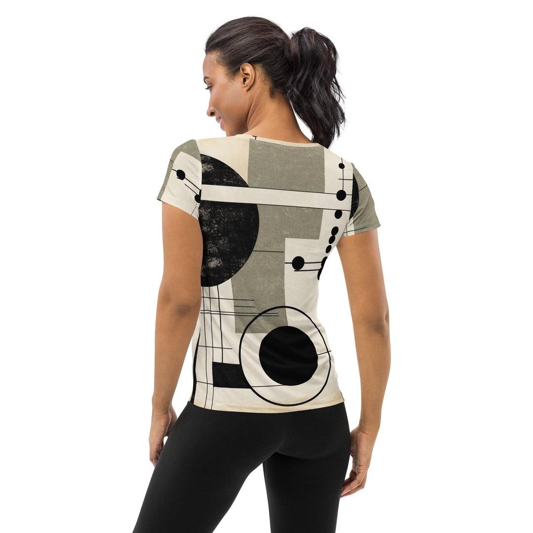Womens Stretch Fit Athletic Sports T-shirt - Abstract Black Beige