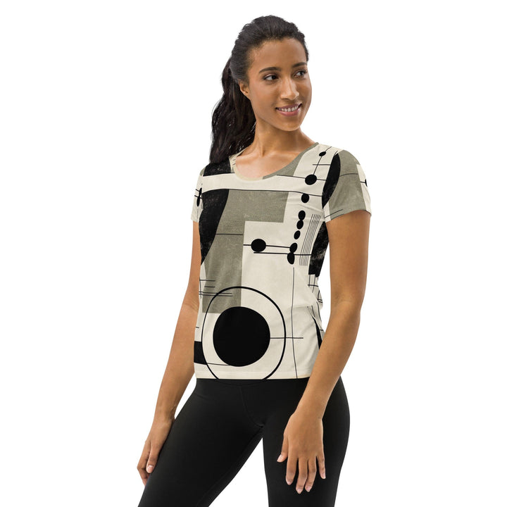 Womens Stretch Fit Athletic Sports T-shirt - Abstract Black Beige