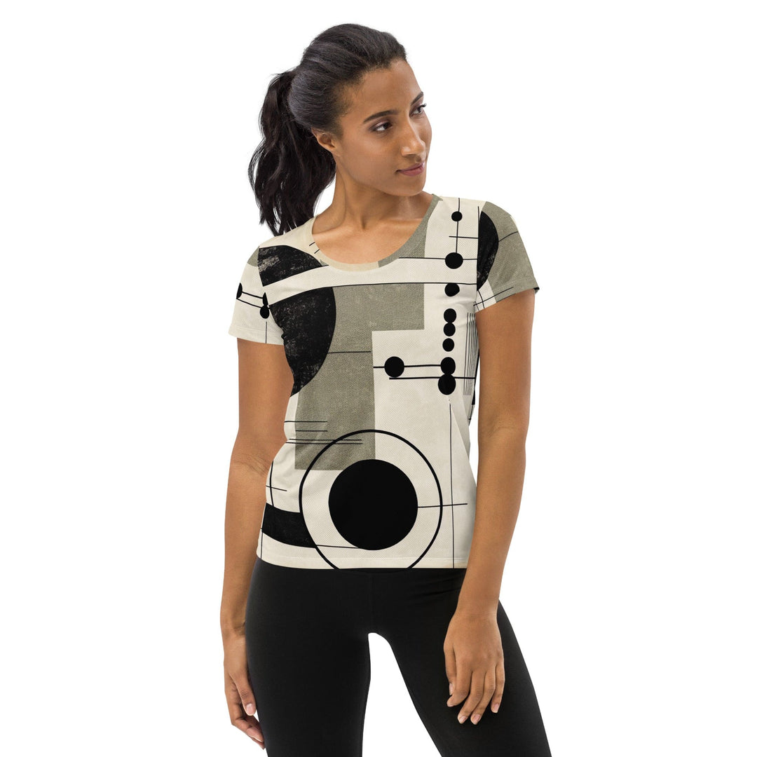 Womens Stretch Fit Athletic Sports T-shirt - Abstract Black Beige