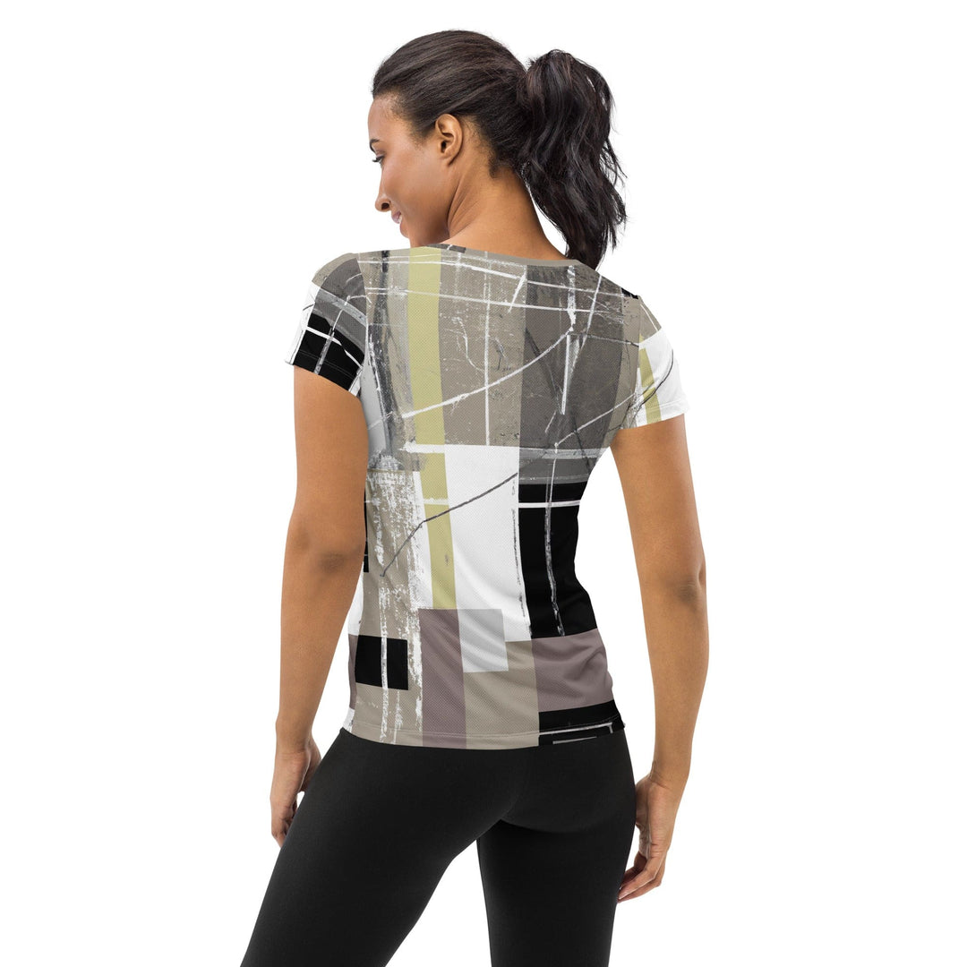 Womens Stretch Fit Athletic Sports T-shirt - Abstract Brown Geometric