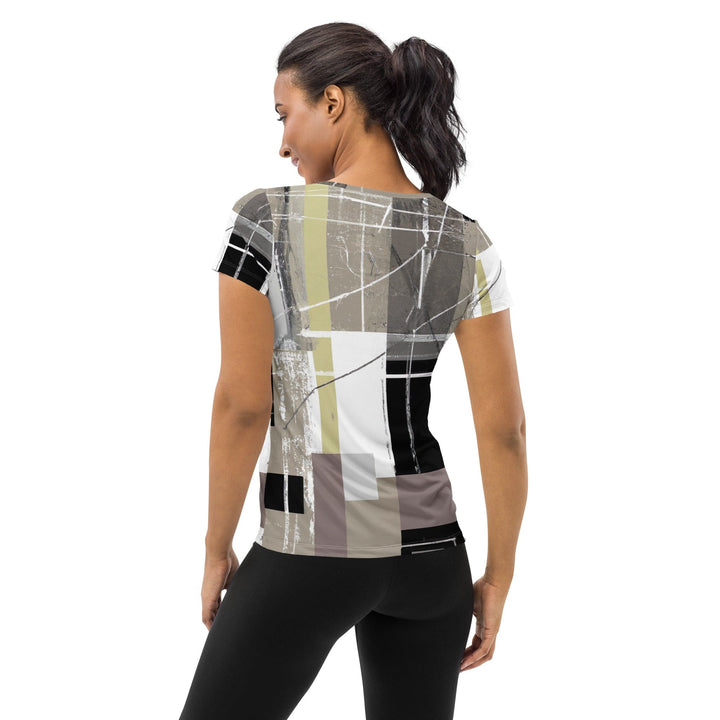Womens Stretch Fit Athletic Sports T-shirt - Abstract Brown Geometric