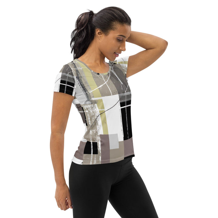 Womens Stretch Fit Athletic Sports T-shirt - Abstract Brown Geometric