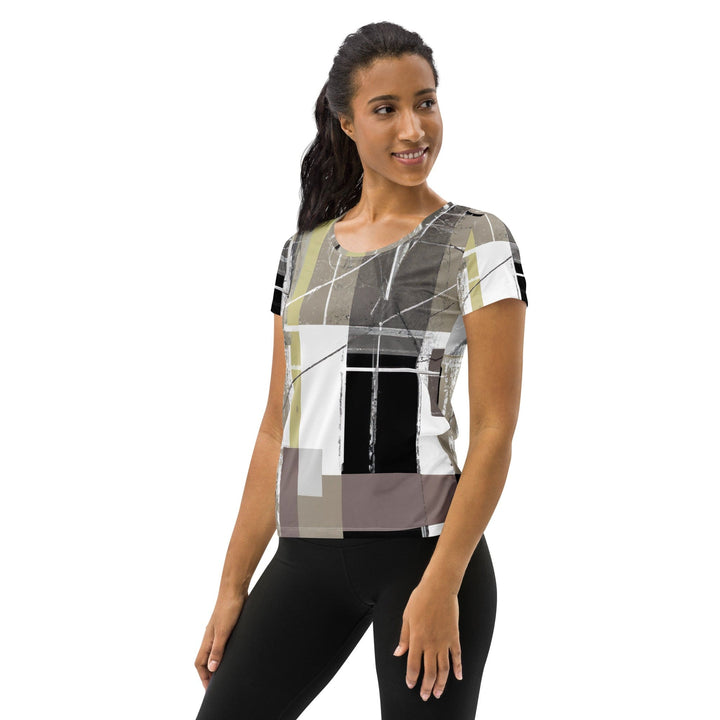 Womens Stretch Fit Athletic Sports T-shirt - Abstract Brown Geometric