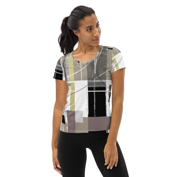 Womens Stretch Fit Athletic Sports T-shirt - Abstract Brown Geometric