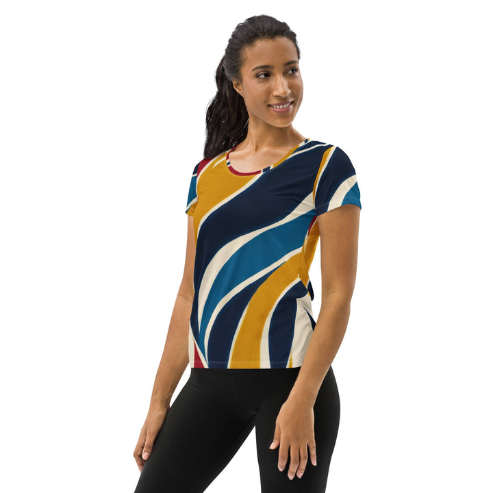 Womens Stretch Fit Athletic Sports T-shirt - Abstract Multicolor Swirl