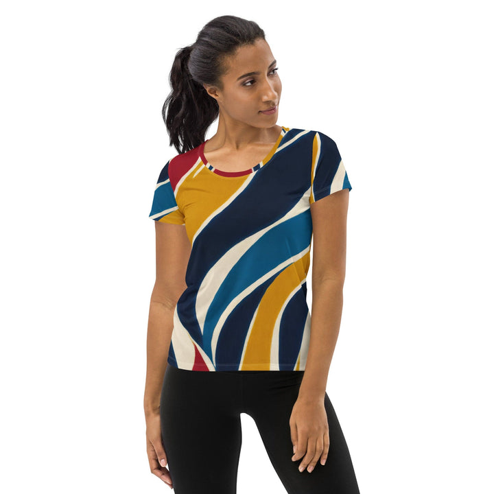 Womens Stretch Fit Athletic Sports T-shirt - Abstract Multicolor Swirl