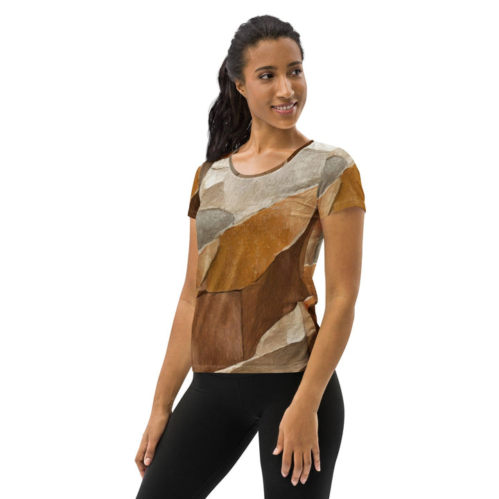 Womens Stretch Fit Athletic Sports T-shirt - Abstract Stone Print