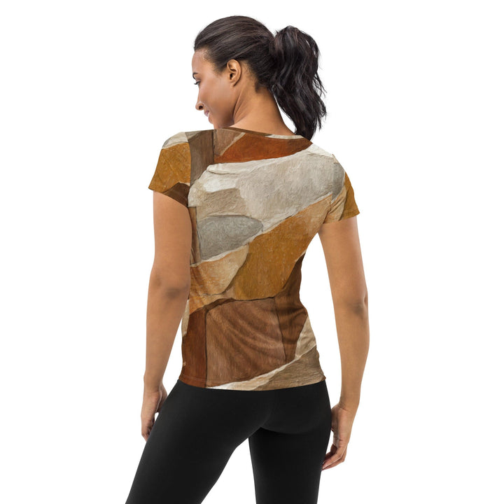 Womens Stretch Fit Athletic Sports T-shirt - Abstract Stone Print