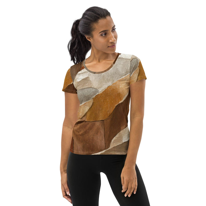 Womens Stretch Fit Athletic Sports T-shirt - Abstract Stone Print