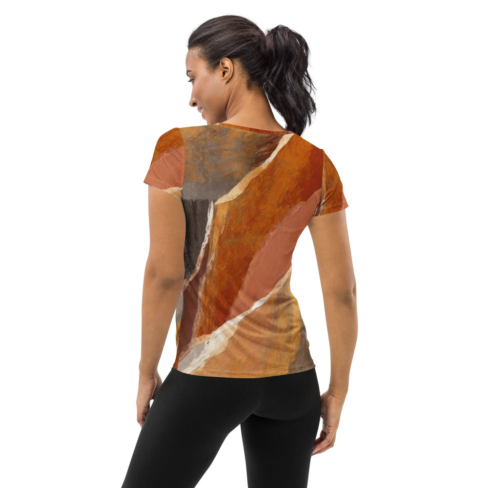 Womens Stretch Fit Athletic Sports T-shirt - Rustic Brown Stone Print