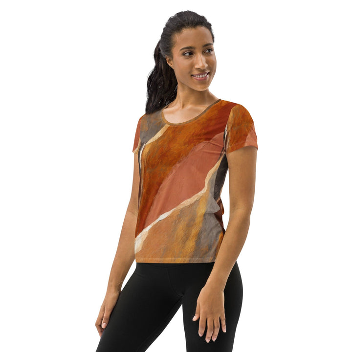 Womens Stretch Fit Athletic Sports T-shirt - Rustic Brown Stone Print