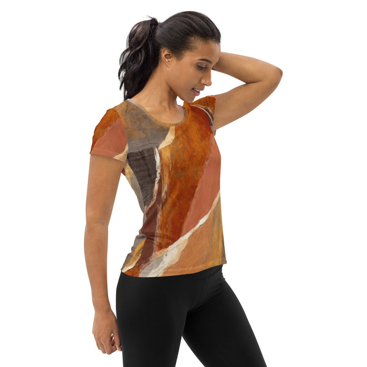 Womens Stretch Fit Athletic Sports T-shirt - Rustic Brown Stone Print