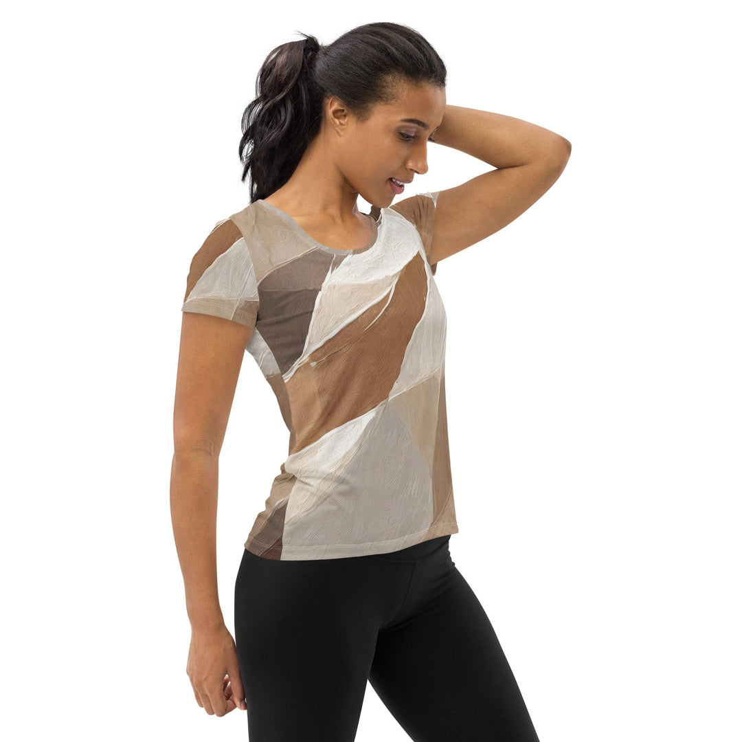 Womens Stretch Fit Athletic Sports T-shirt - Rustic Brown Stone Print