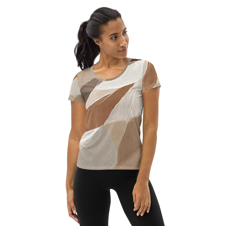 Womens Stretch Fit Athletic Sports T-shirt - Rustic Brown Stone Print