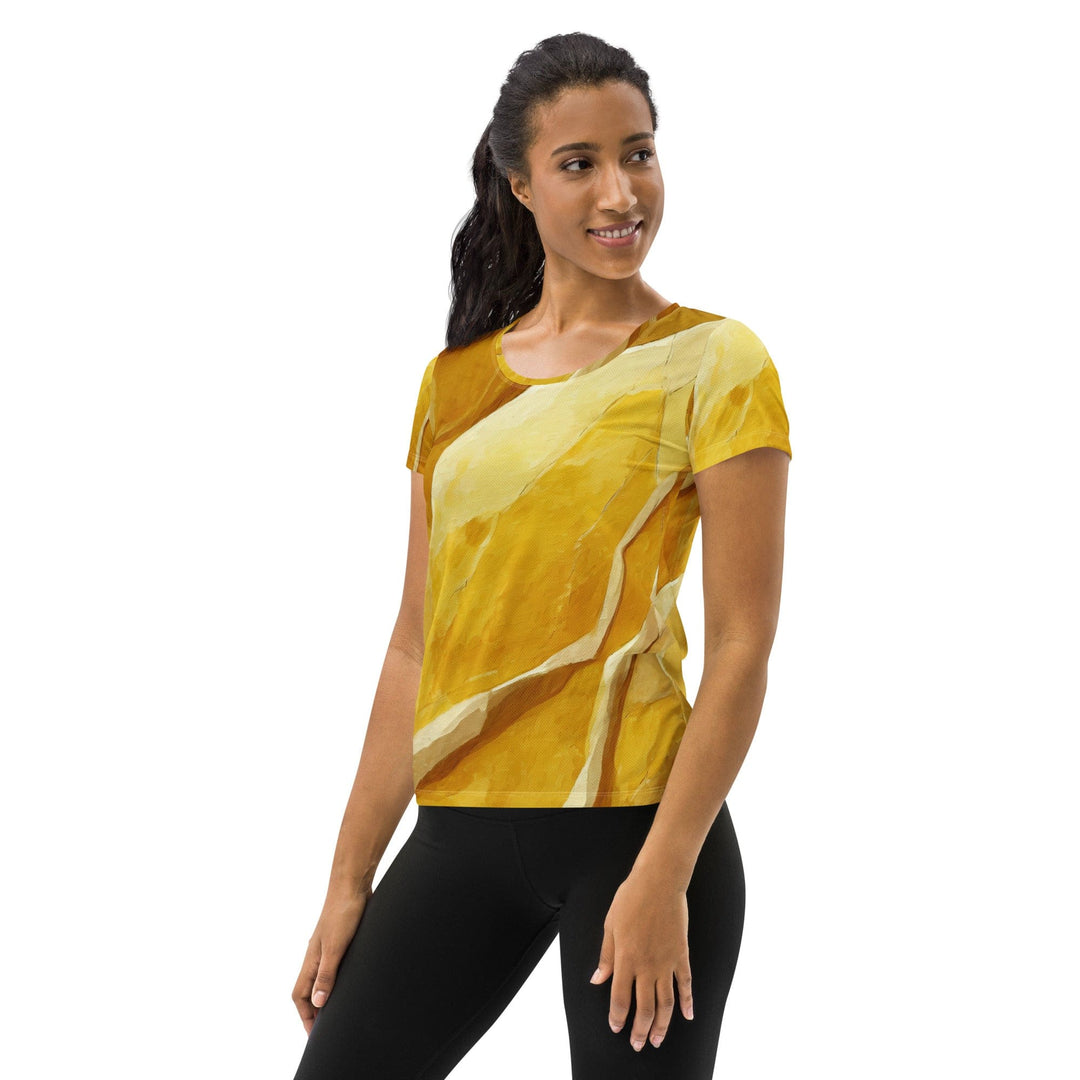 Womens Stretch Fit Athletic Sports T-shirt - Rustic Yellow Stone Print