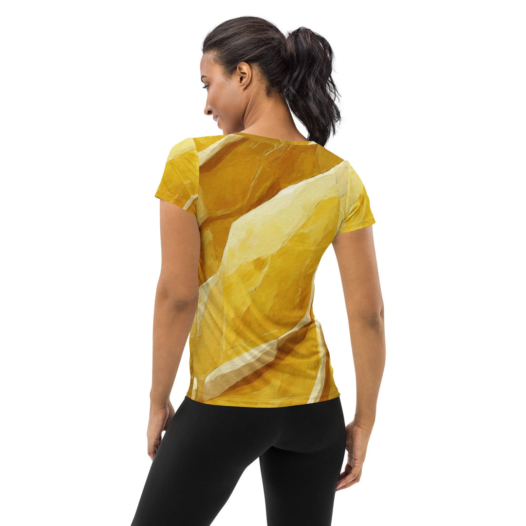 Womens Stretch Fit Athletic Sports T-shirt - Rustic Yellow Stone Print