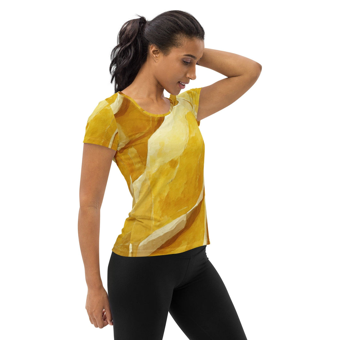 Womens Stretch Fit Athletic Sports T-shirt - Rustic Yellow Stone Print