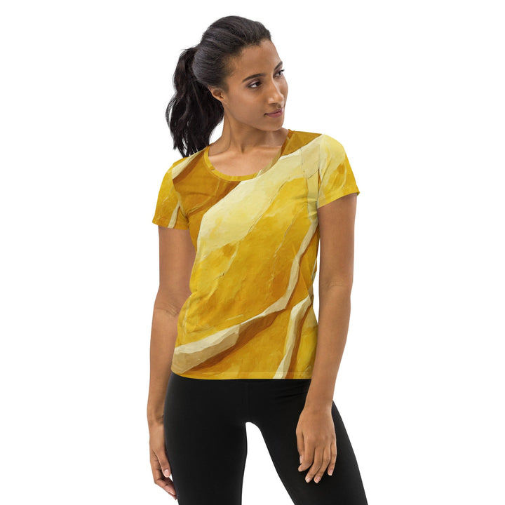 Womens Stretch Fit Athletic Sports T-shirt - Rustic Yellow Stone Print