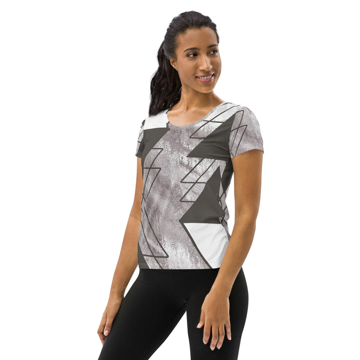 Womens Stretch Fit Athletic Sports T-shirt - Ash Grey and White