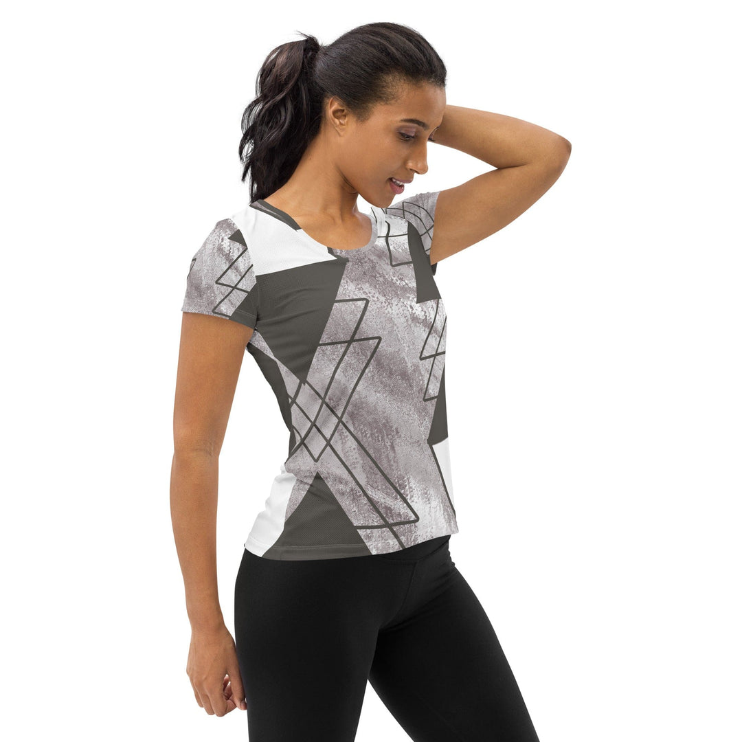 Womens Stretch Fit Athletic Sports T-shirt - Ash Grey and White