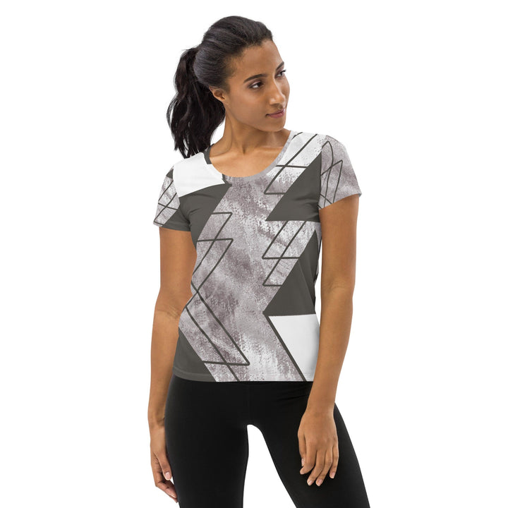 Womens Stretch Fit Athletic Sports T-shirt - Ash Grey and White