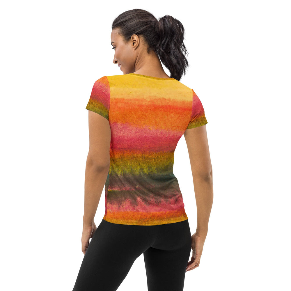 Womens Stretch Fit Athletic Sports T-shirt - Autumn Fall Watercolor