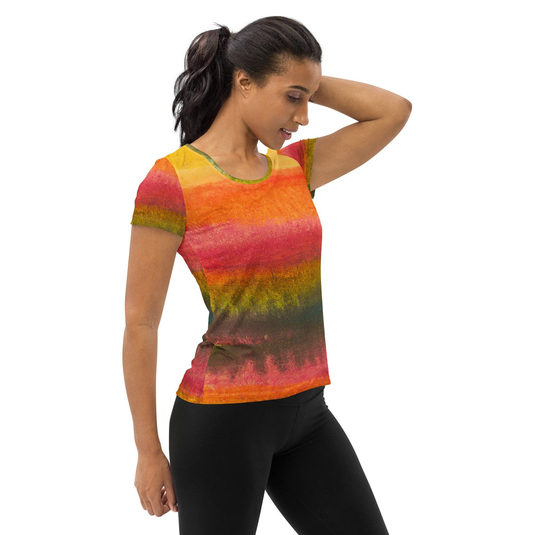 Womens Stretch Fit Athletic Sports T-shirt - Autumn Fall Watercolor