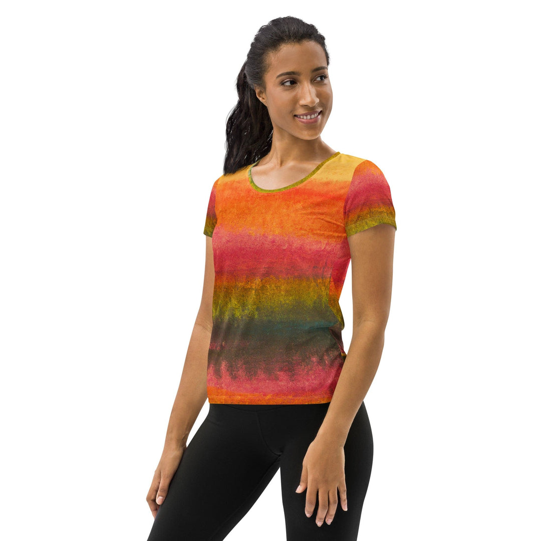 Womens Stretch Fit Athletic Sports T-shirt - Autumn Fall Watercolor