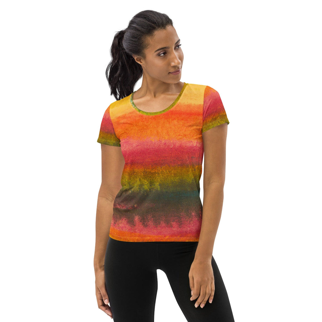 Womens Stretch Fit Athletic Sports T-shirt - Autumn Fall Watercolor