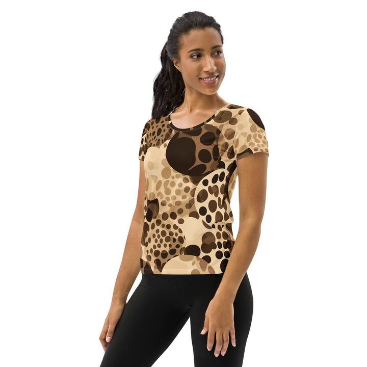 Womens Stretch Fit Athletic Sports T-shirt - Beige Brown Spotted Print
