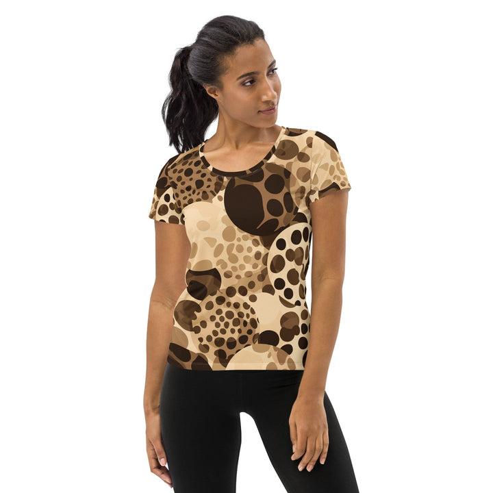 Womens Stretch Fit Athletic Sports T-shirt - Beige Brown Spotted Print