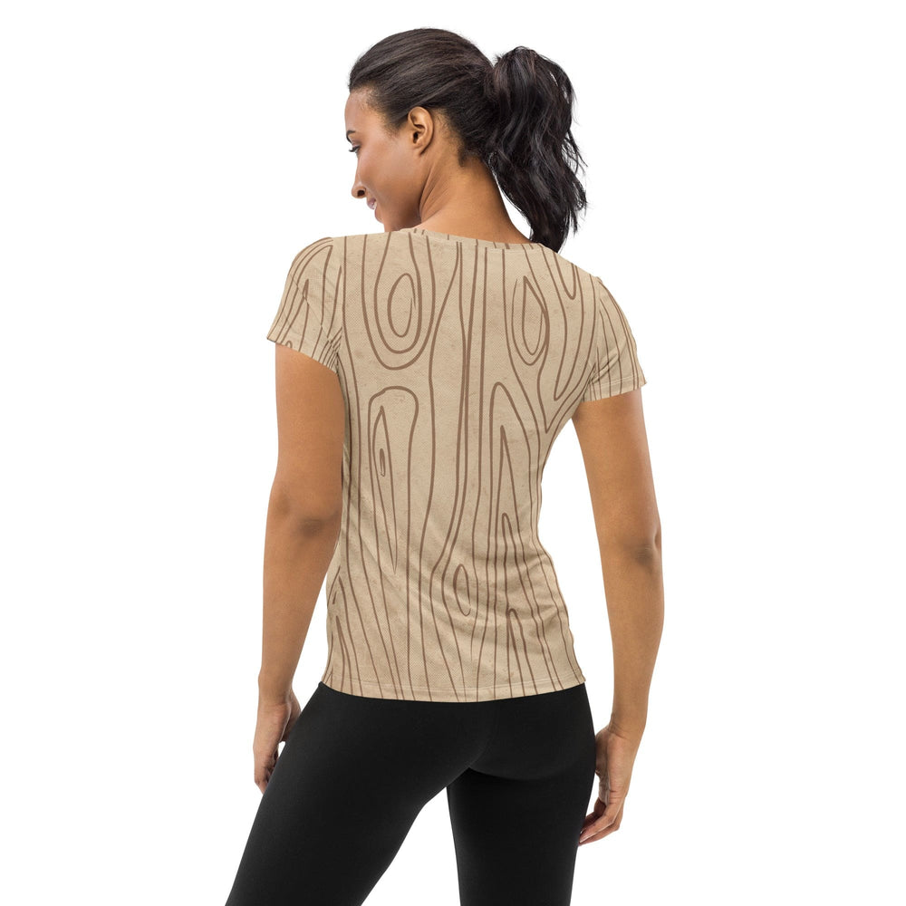 Womens Stretch Fit Athletic Sports T-shirt - Beige Brown Tree Sketch