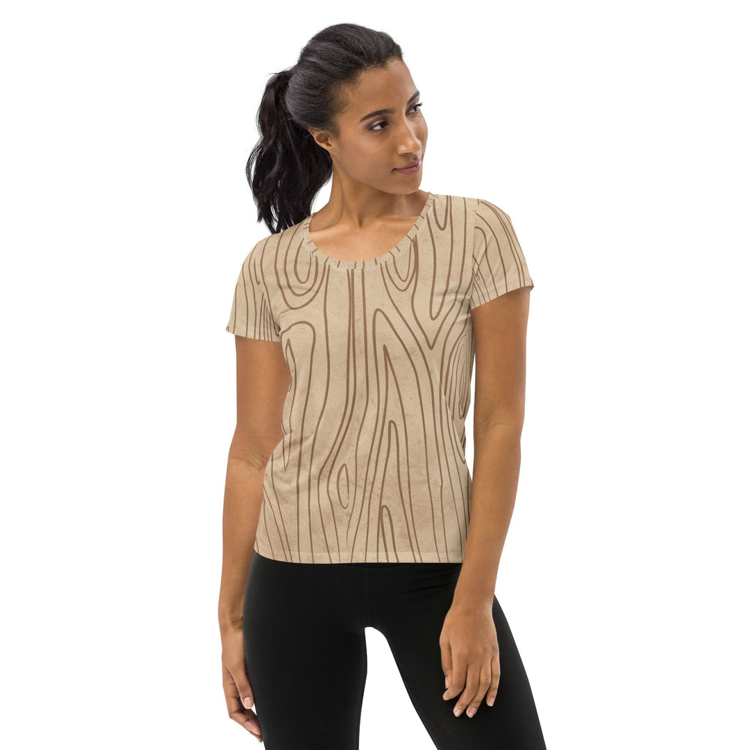 Womens Stretch Fit Athletic Sports T-shirt - Beige Brown Tree Sketch