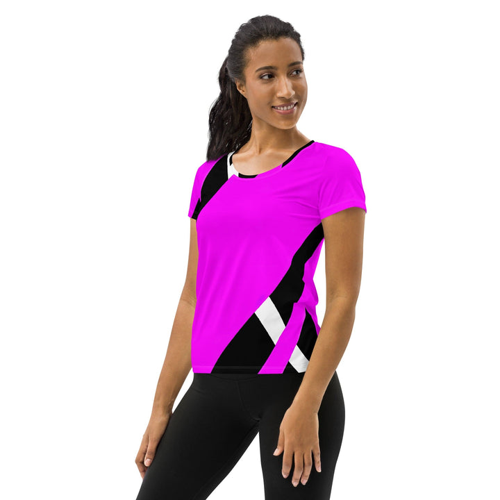 Womens Stretch Fit Athletic Sports T-shirt - Black and Pink Pattern