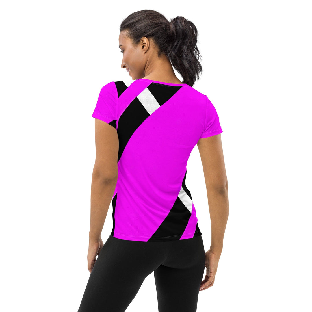 Womens Stretch Fit Athletic Sports T-shirt - Black and Pink Pattern